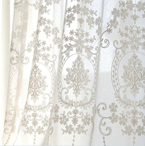 Europea Tenda del ricamo Bianca Pizzo Tenda in tulle Per Soggiorno Camera da letto Balcone Bovindo Decorazioni per finestre-bianca 200x220cm 79x87inch