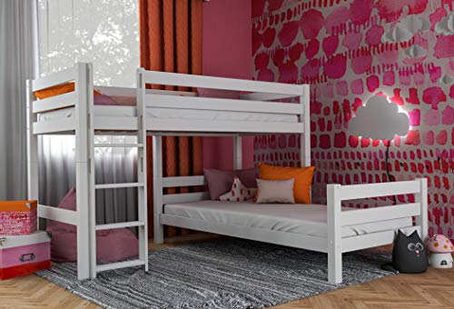 Furnneo Letto A Castello 90 X 200 Cm A Forma Di L Per Bambini Letto A Soppalco In Faggio Massiccio Ink Rollrost 90 X 200 Cm Divisibile Arredamento E Casa