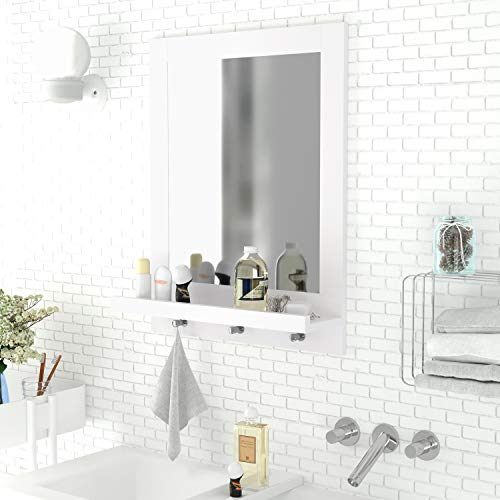 Homfa Specchio Bagno Specchio da Parete con 1/ mensola E 3/ Ganci Specchio per Bagno Camera da Letto Bianco 47/ x 13.5/ x 60/ cm