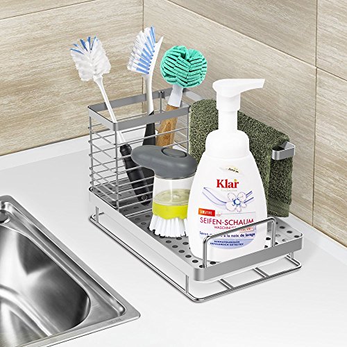 Oriware Lavandino Caddy Organizer Porta Utensili da Cucina della Lavello Acciaio Inox 25 x 15 x 15 cm